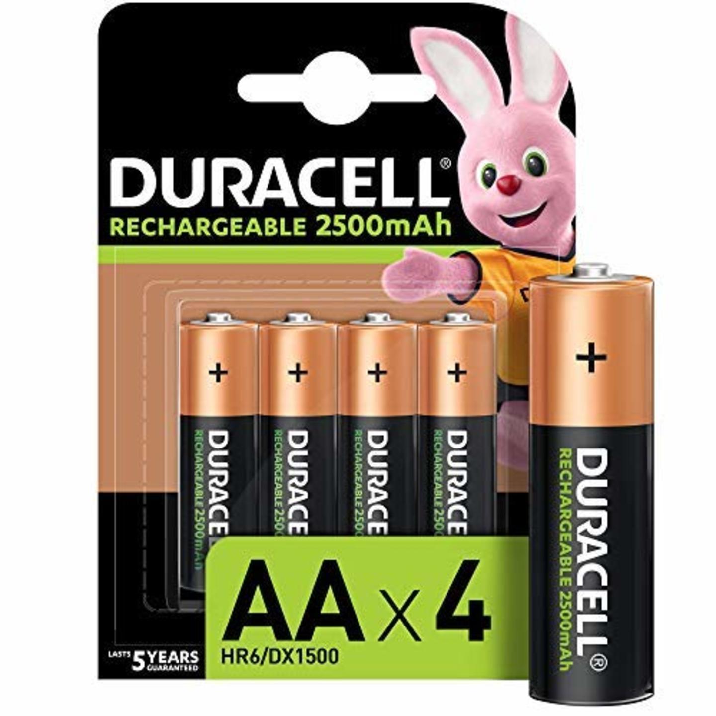 Duracell Rechargeable AA 2500mAh Batteries, Pack of 4