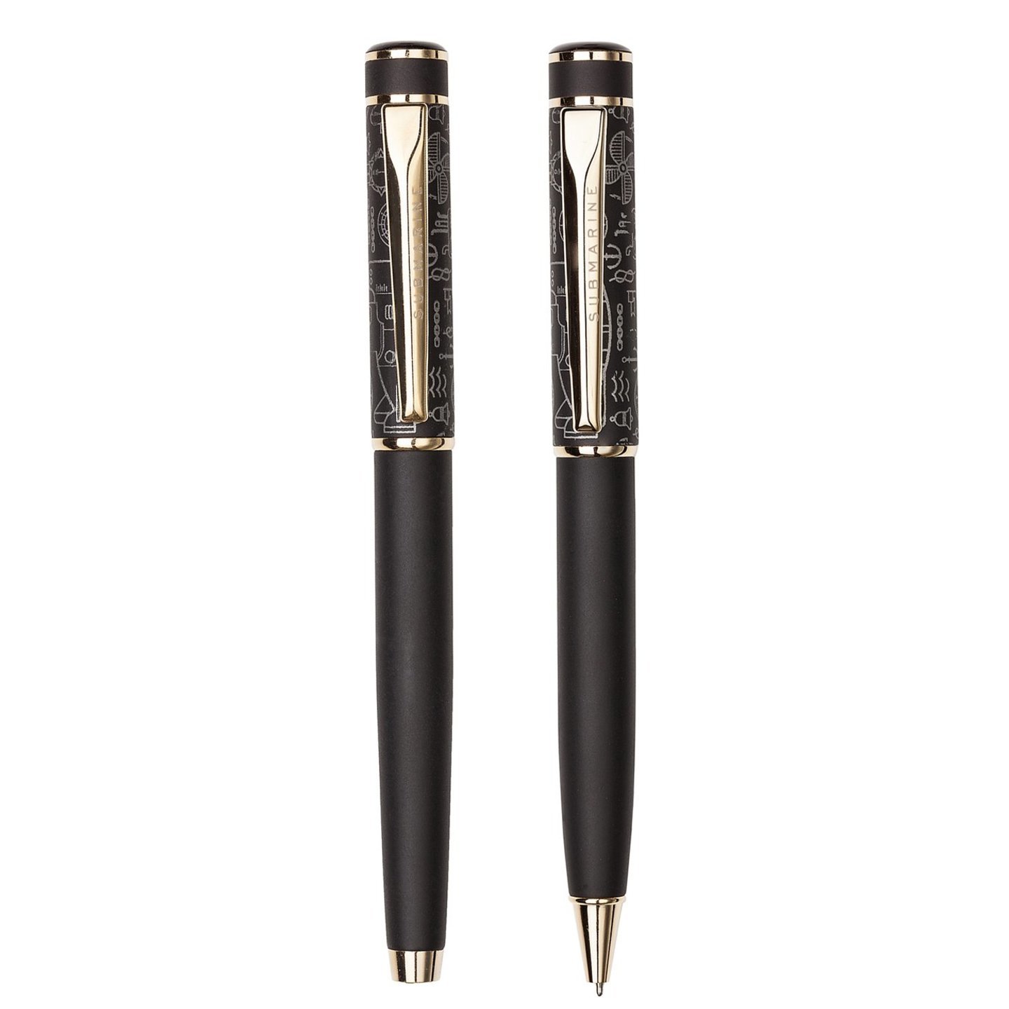 Submarine Black Matte Watermark Ball Point and Roller Pen Set - Pack of 2