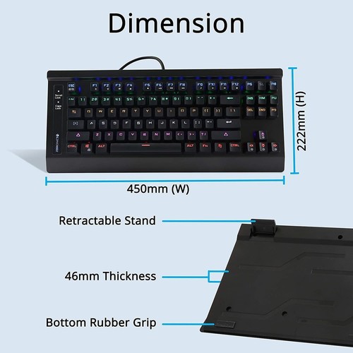Zebronics Zeb Max - USB Mechanical Gaming Keyboard with Multi Color LED Lights & 1.8 Metre Braided Cable Black
