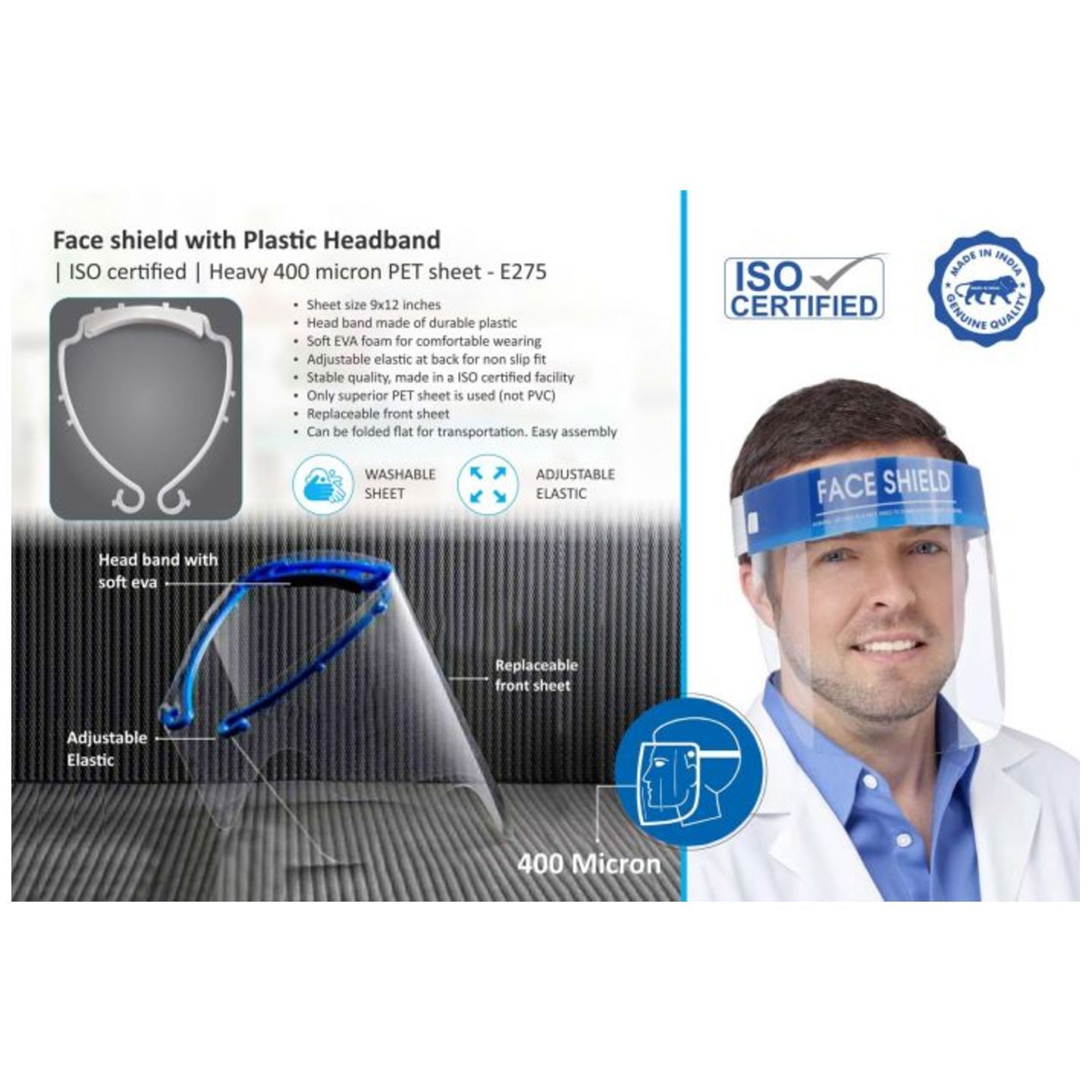 FACE SHIELD WITH PLASTIC HEADBAND -E275