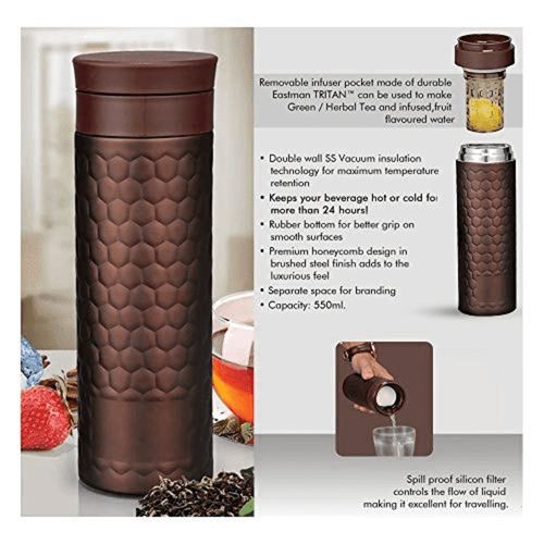 Power Plus Vacuumized Tea Fruit infuser SS sipper in Honeycomb design 550 ml