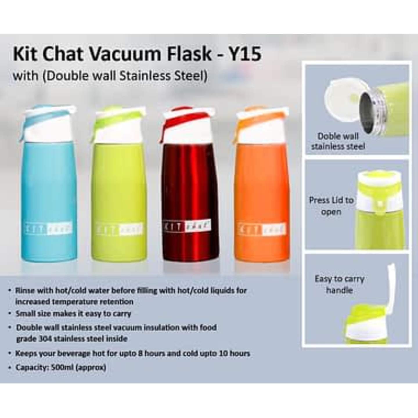 Kit Chat Vacuum Flask - Y15 with Double wall Stainless Steel