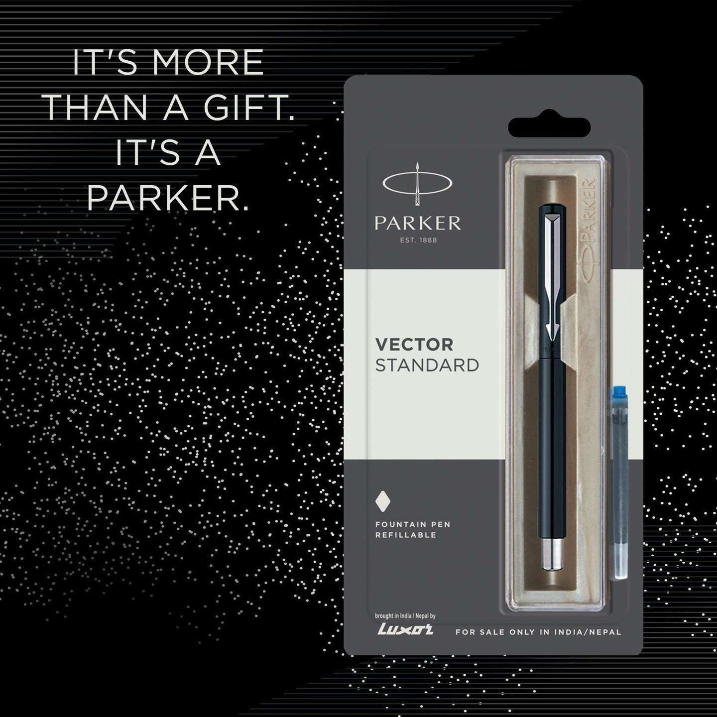 Parker Vector Standard Fountain Pen (Black body) with free 1 cartridge