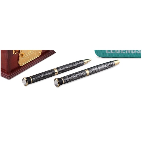 Submarine Pen Set Studded with Swarovski Crystal - Set of 2 piece - ball pen and roller pen - Designer packaging (Black Silverr)