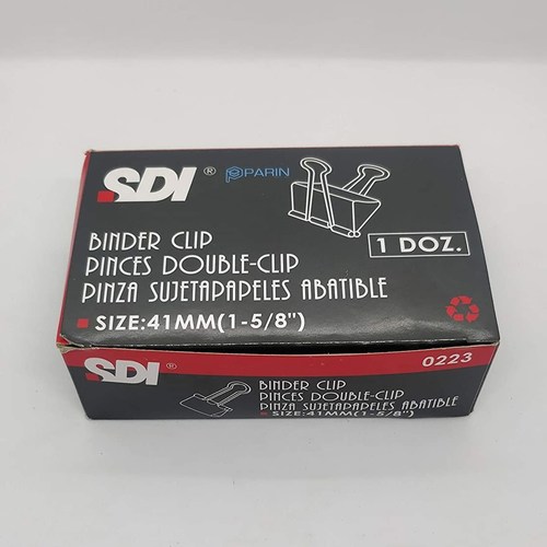 SDI 0223 Binder Clips 41Mm, Sturdy, Durable, High Clamping, Premium Quality, Set of 1 Dozen(12Pcs)