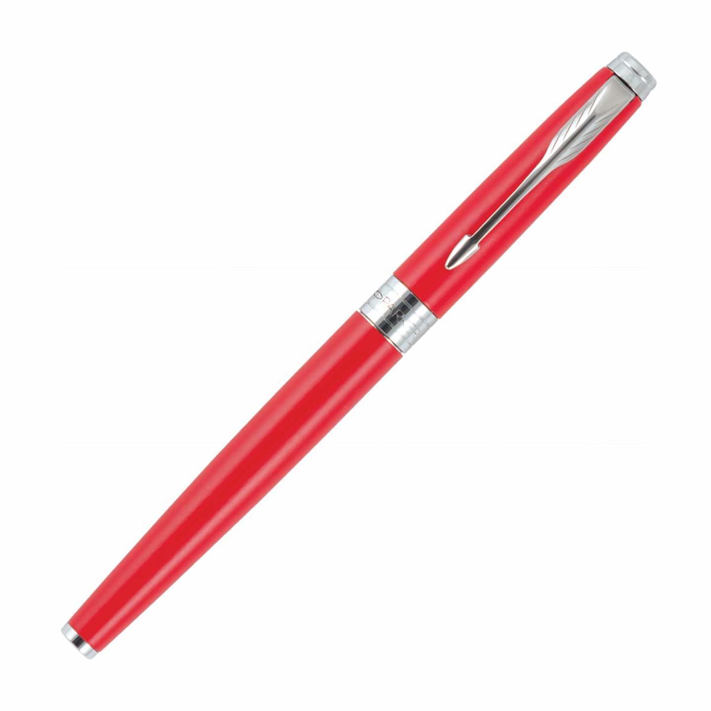 Parker Aster Chrome Fountain Pen | Body Color - Red | Ink Color - Blue