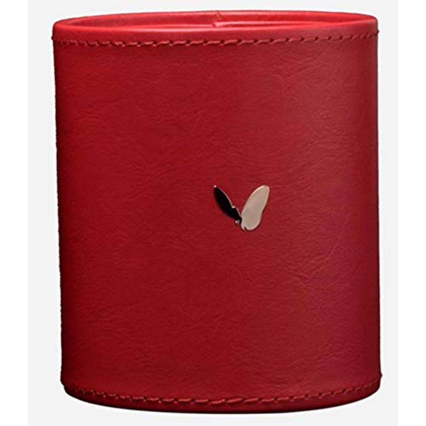 SMKT™ Pen Stand | Round Tumbler Pen –Pencil Holder | Luxury Stylish Designer Pen Stand in Vegan Leather | Best Showpiece for Reception-Welcome Desk |3 inch Long (Red)