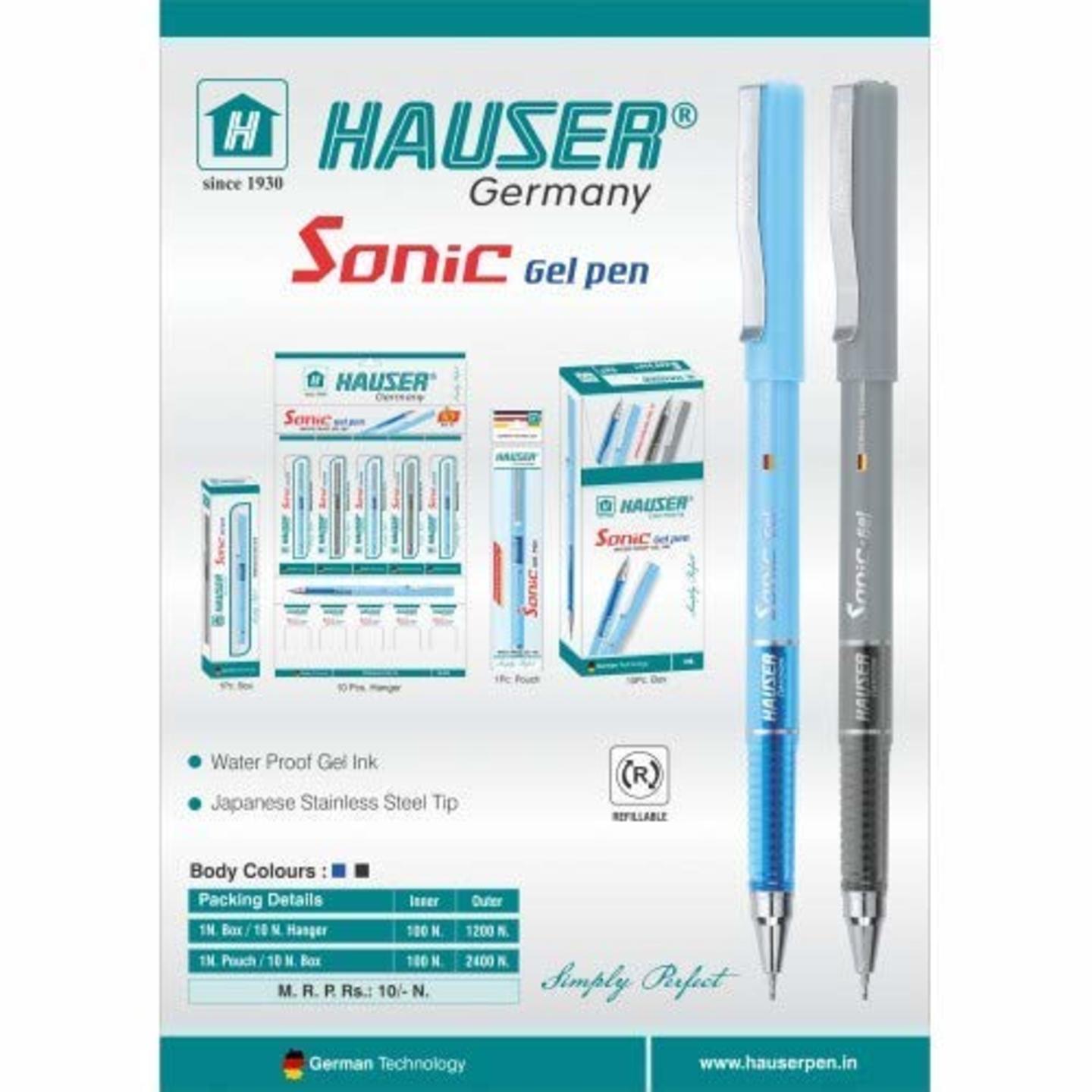 Hauser Sonic Water Proof Gel Ink Pen Blue Pack of 10