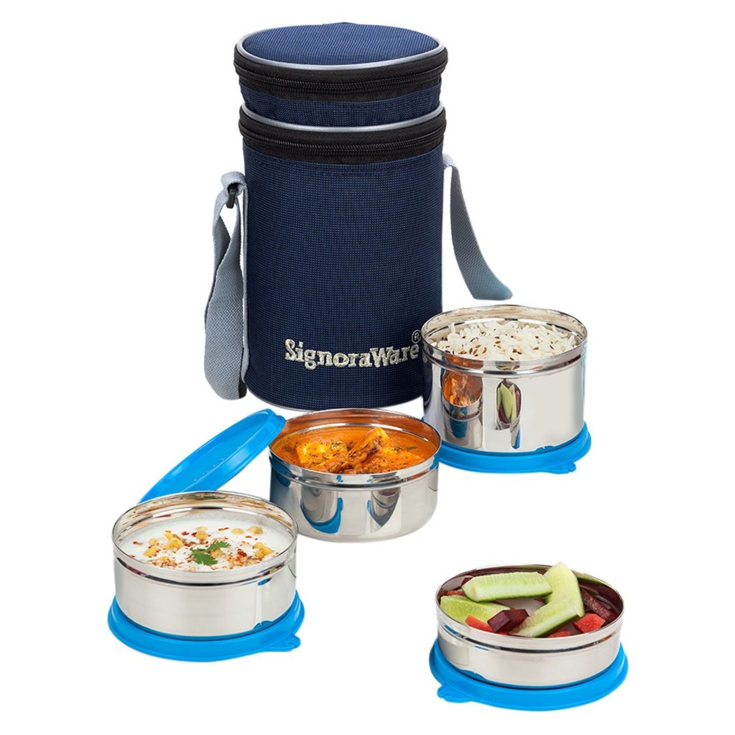 Signoraware Executive Stainless Steel Lunch Box Set, Set of 4,