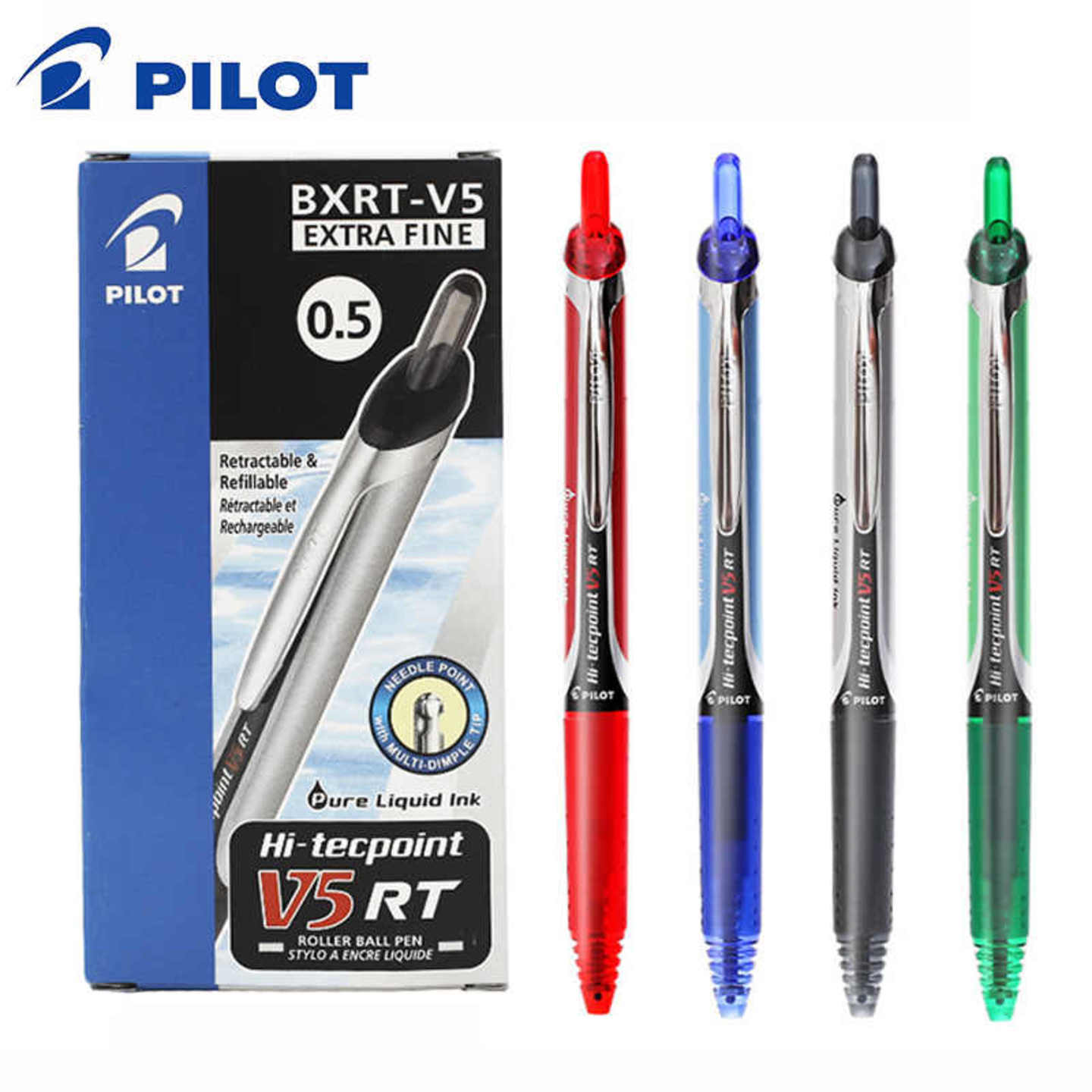  Hi-Tecpoint V5 RT 0.5mm & 0.7mm Retractable Liquid Ink Pen 