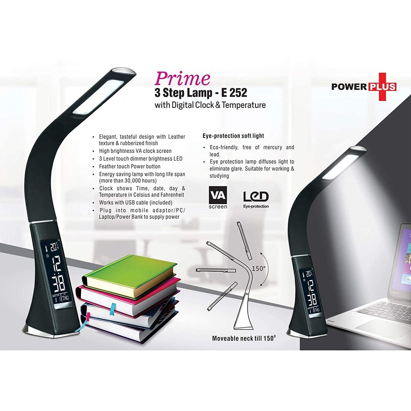 Power Plus Prime 3 step lamp with Digital clock and temperature