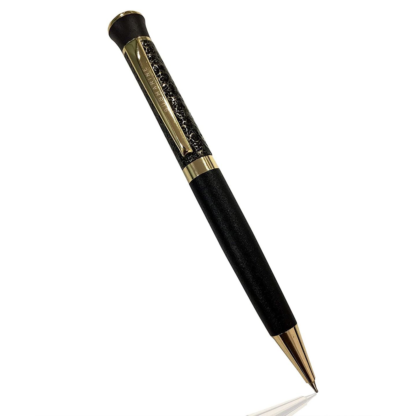 Submarine Matte Black and Gold Plated Ballpoint Pen with Swarovski Crystal on Top