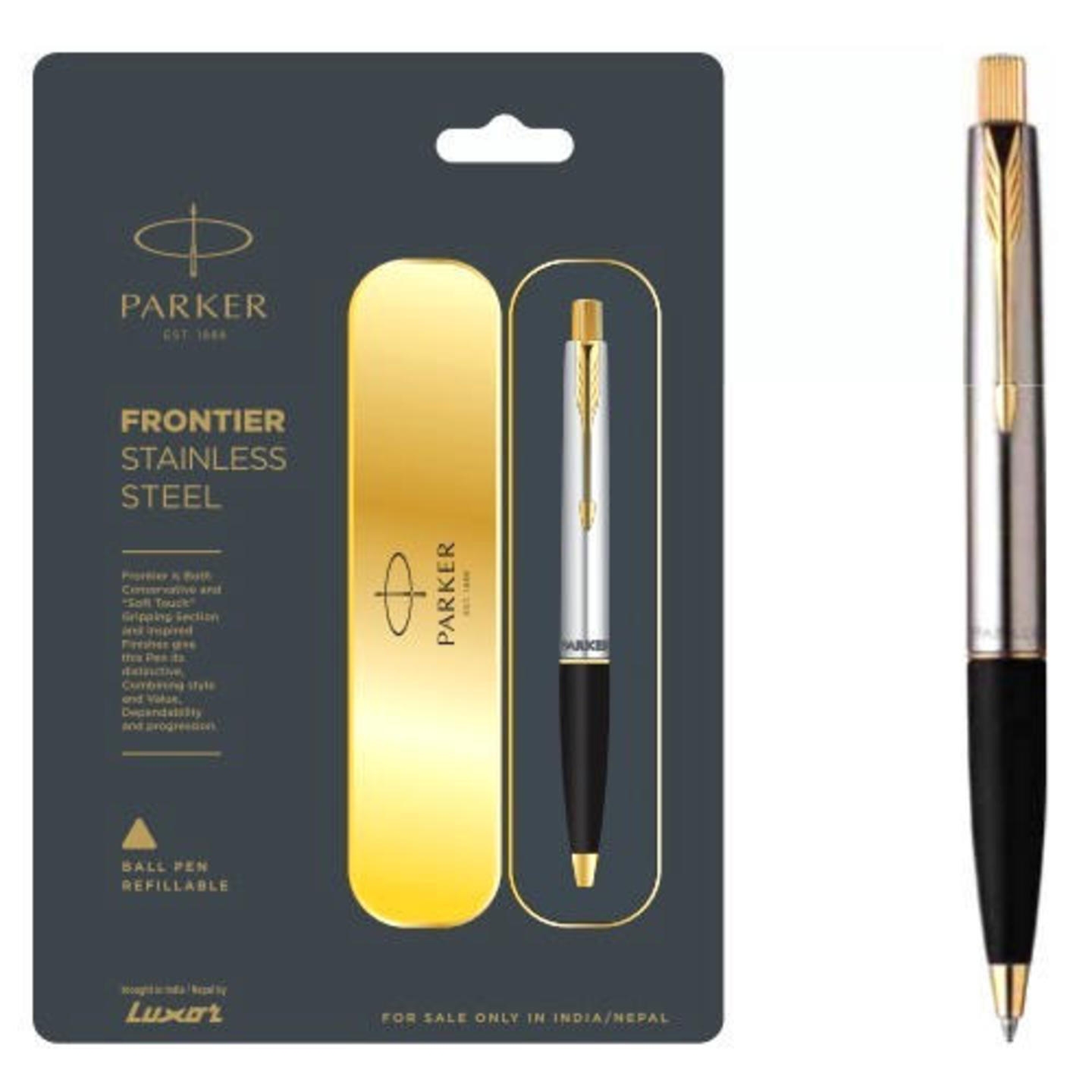 Parker Frontier  Stainless Steel Ball Pen - Gold Trim, Blue Ink