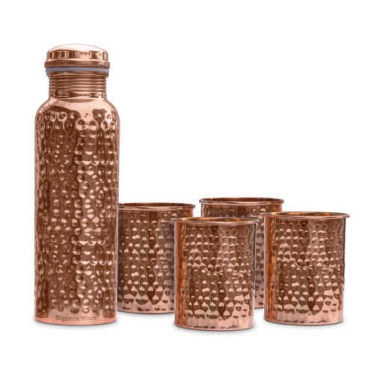 Signoraware Copper Bottle with 4 Glasses 900 ML Bottle + 4 Glass 275 MLHammered