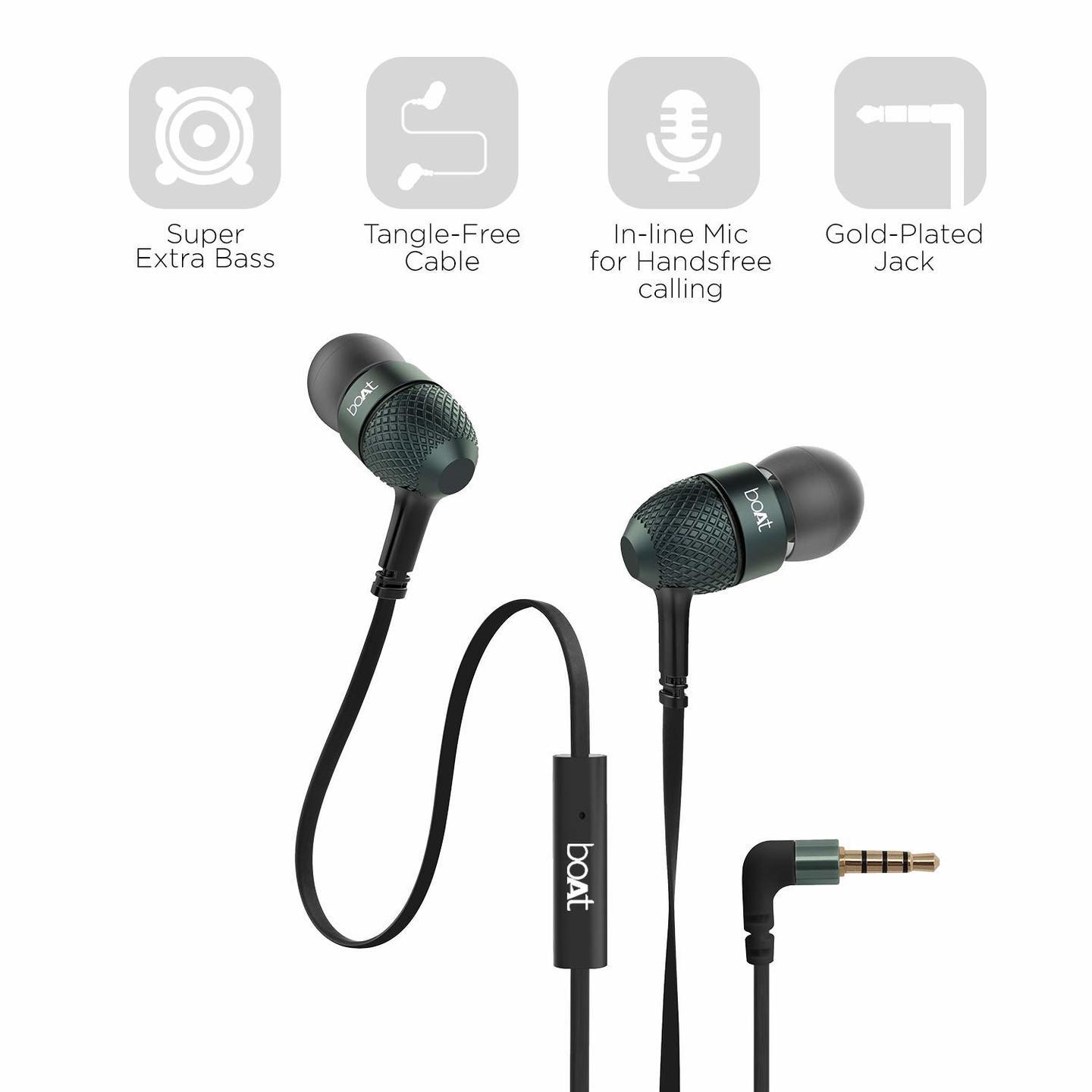 boAt BassHeads 225 in-Ear Wired Earphones with Super Extra Bass, Metallic Finish, Tangle-Free Cable and Gold Plated Angled Jack