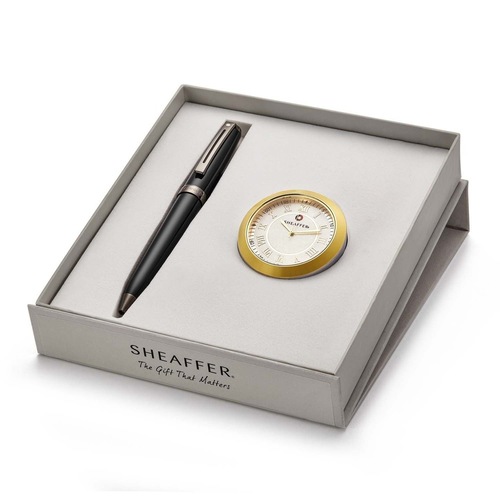 SHEAFFER 9144 Ballpoint Pen With Gold Chrome Table Clock