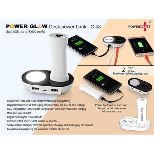 White Power Glow Desk Power Bank with USB