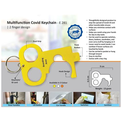 E281  MULTIFUNCTION COVID KEYCHAIN  2 FINGER DESIGN