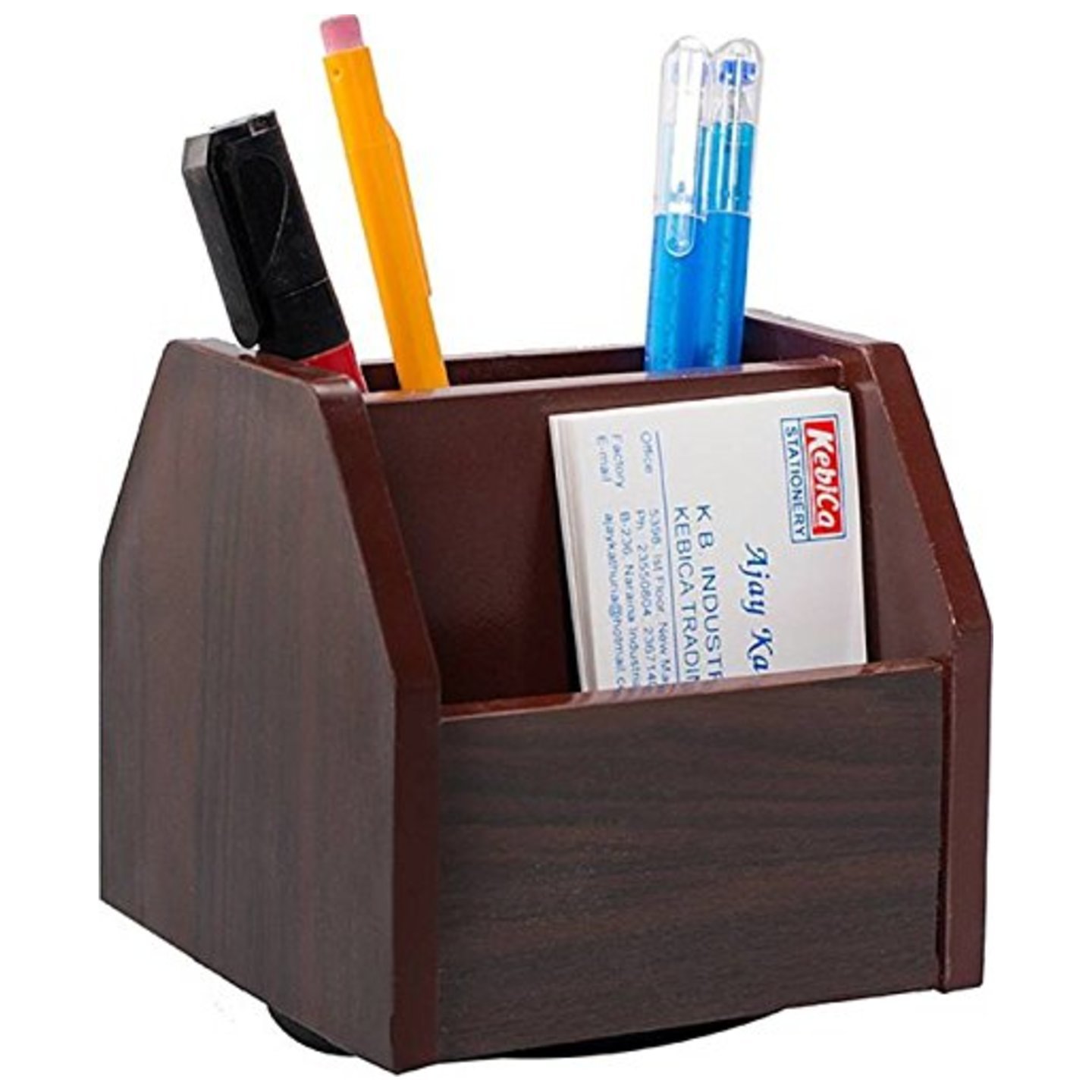 Kebica Rotating Wooden 4-Compartment Desktop Office Supplies Storage Organizer