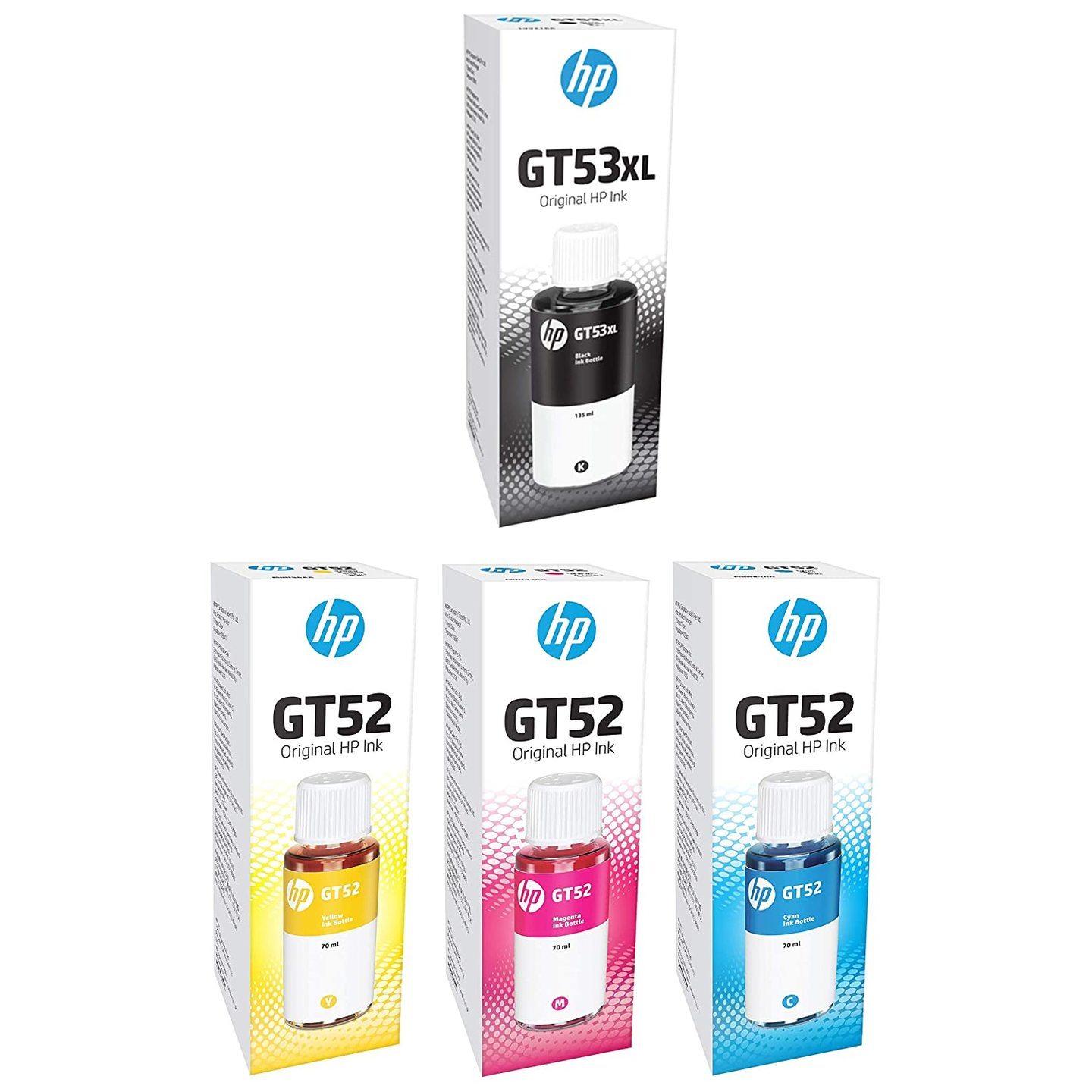 HP Ink Bottle Black & Color GT 53XL Black GT 52 CMY Combo Set of 4 GT53 XL & GT52