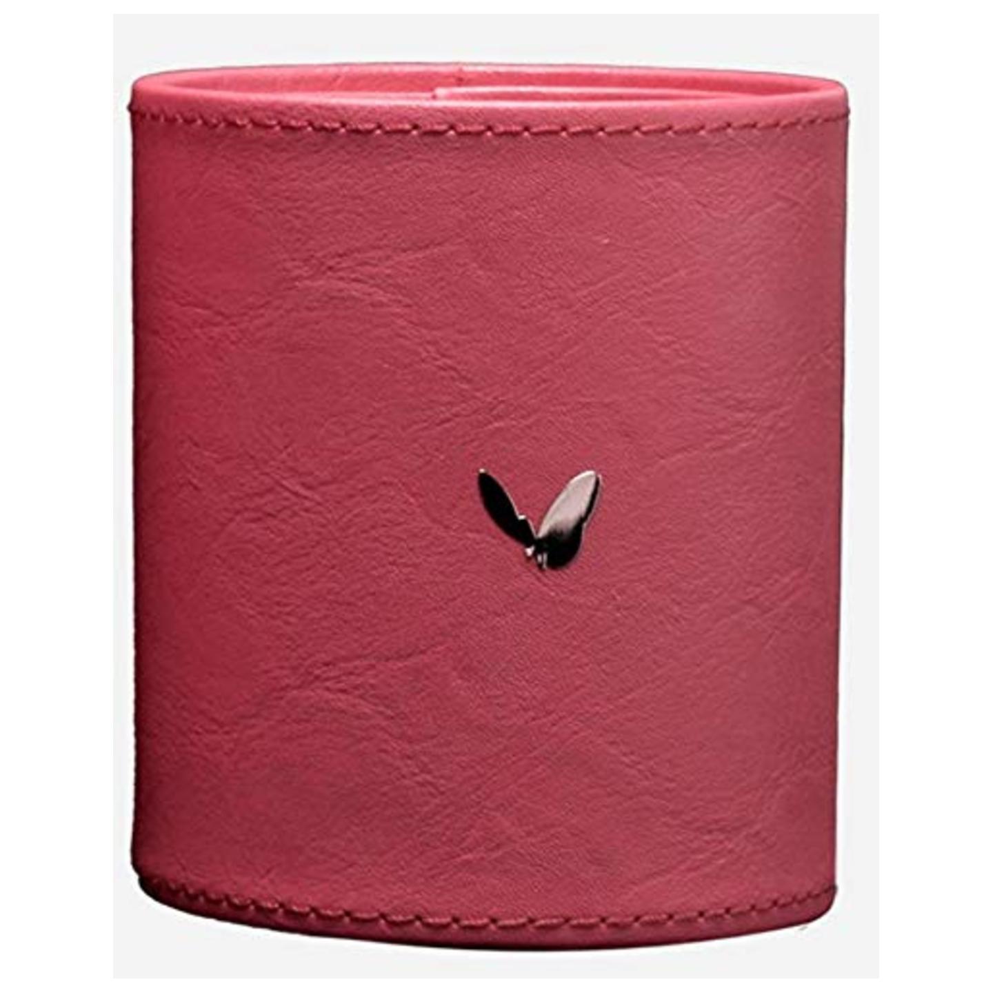 SMKT™ Pen Stand | Round Tumbler Pen –Pencil Holder | Luxury Stylish Designer Pen Stand in Vegan Leather | Best Showpiece for Reception-Welcome Desk | 3 inch Long (Pink)