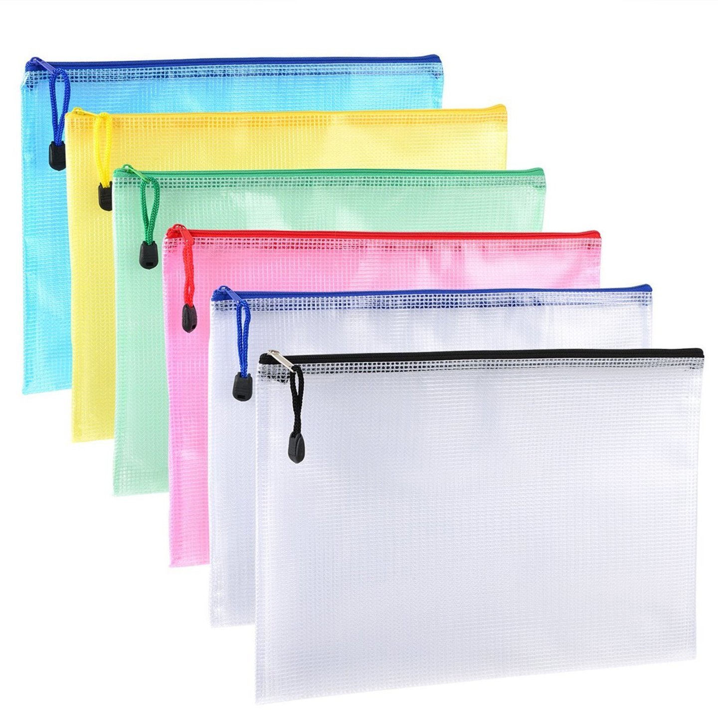 Document Zipper Mesh Bag 5 Assorted Colours