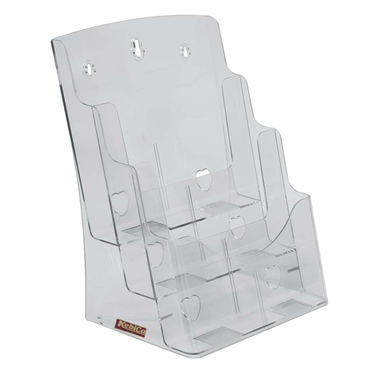 Kebica 3 Compartments Brochure Stand Pamphlet Leaflet Marketing Holder A4 Size (8.3 x 11.7 inches)