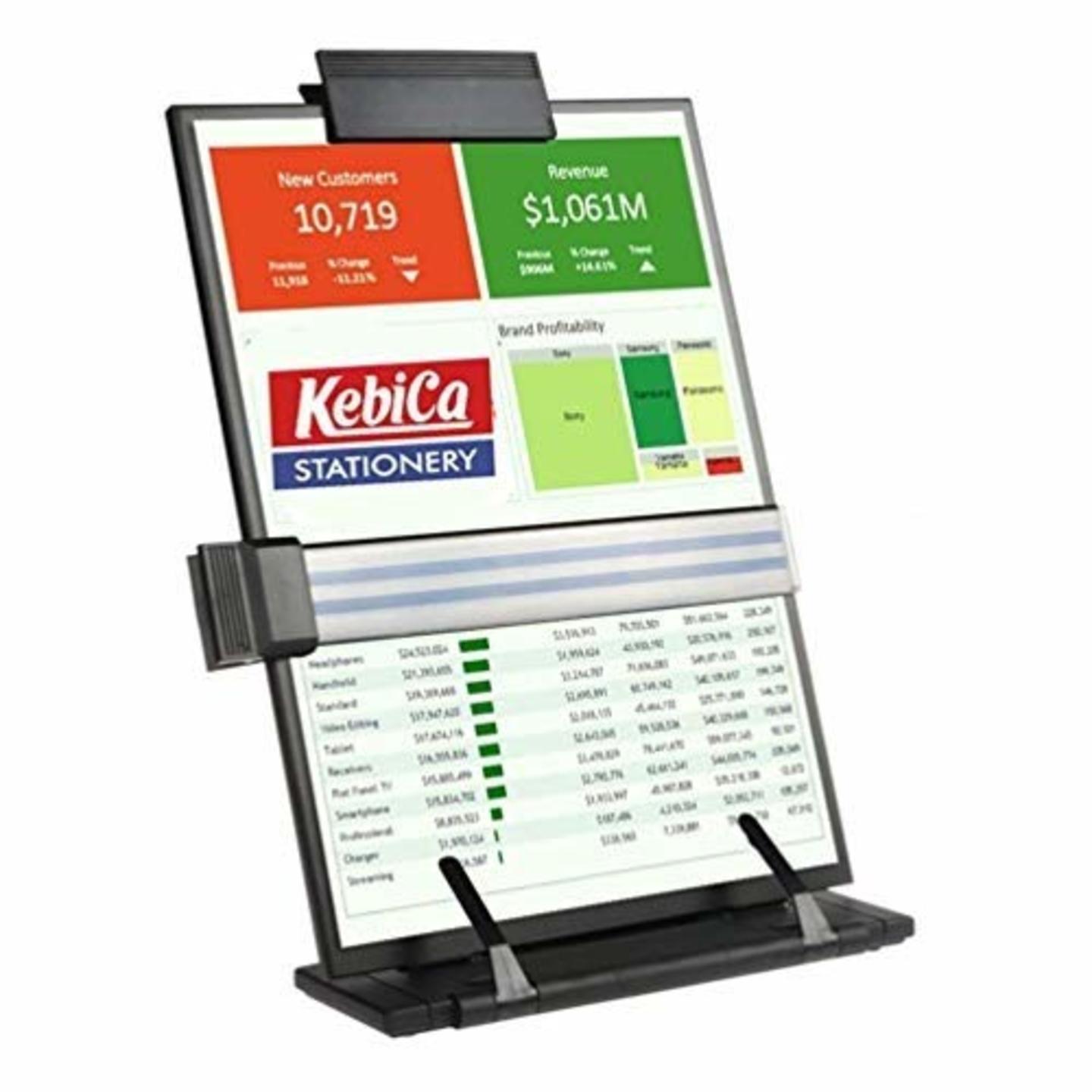 Kebica Metal Desktop Document Holder with 7 Adjustable Positions, Adjustable Clip, Holds A4 Documents, Books, iPad Tablet.