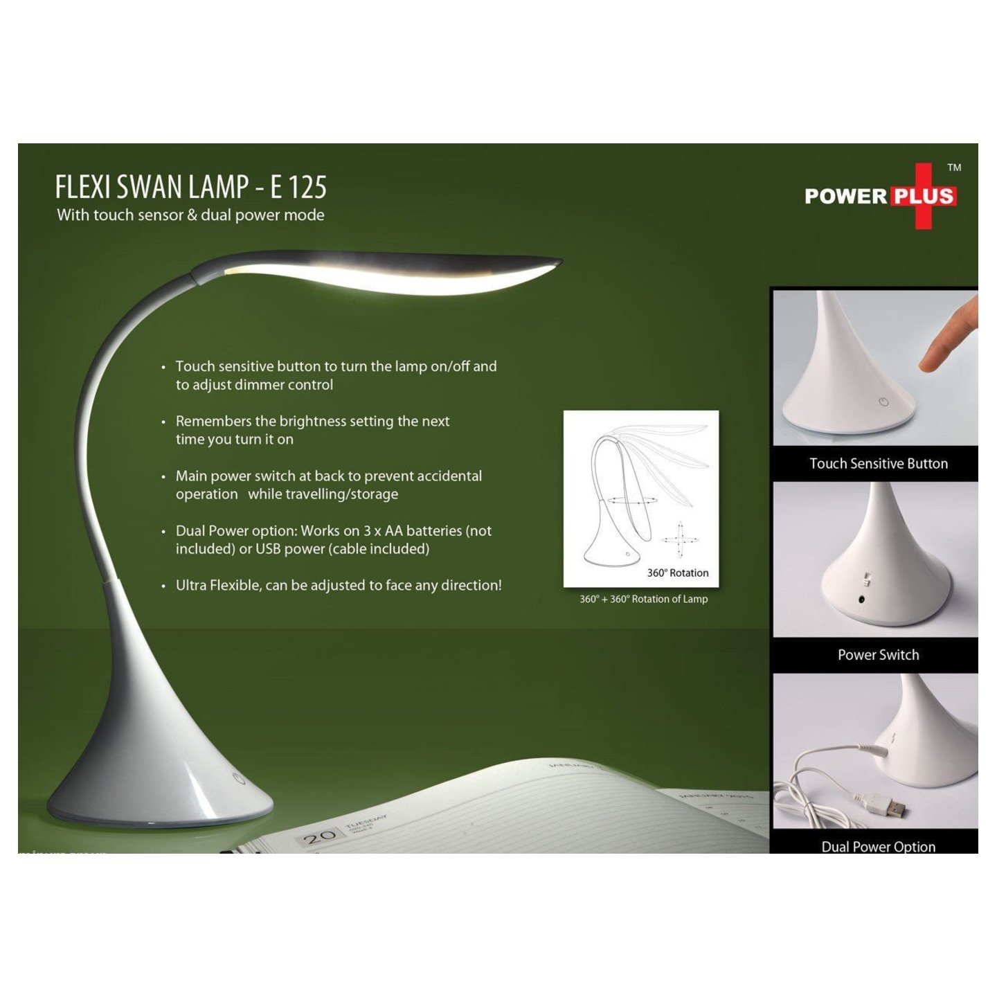 Power Plus Flexi Swan Lamp with touch sensor