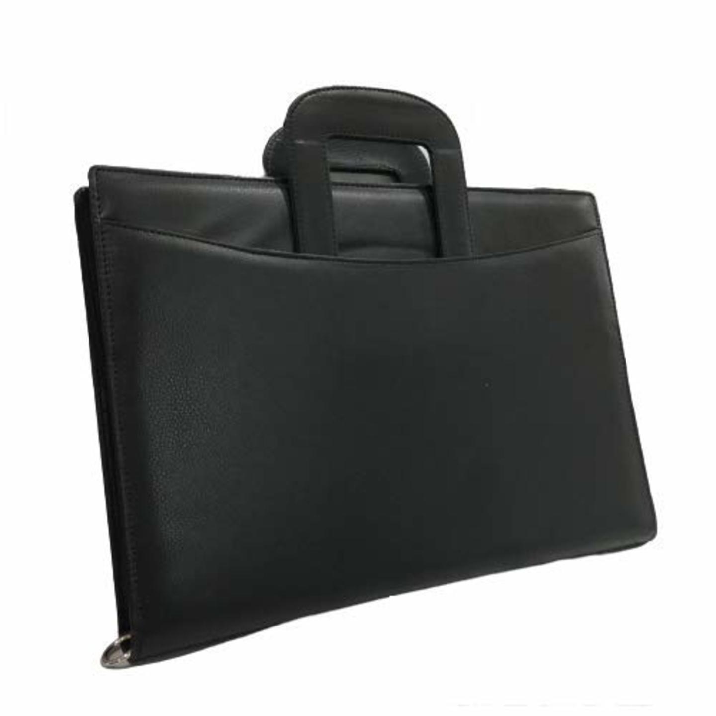 SMKT Professional File Folders with Calculator for Certificates, 2 Ring Document Bag with Adjustable Handles - Size FS Black Premium Quality Faux Leather