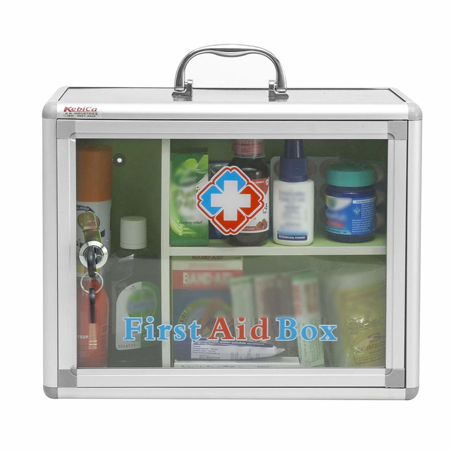 Kebica Emergency First Aid Kit Box/Emergency Medical Box for Home - School - Office/Wall Mountable, 3 Compartment