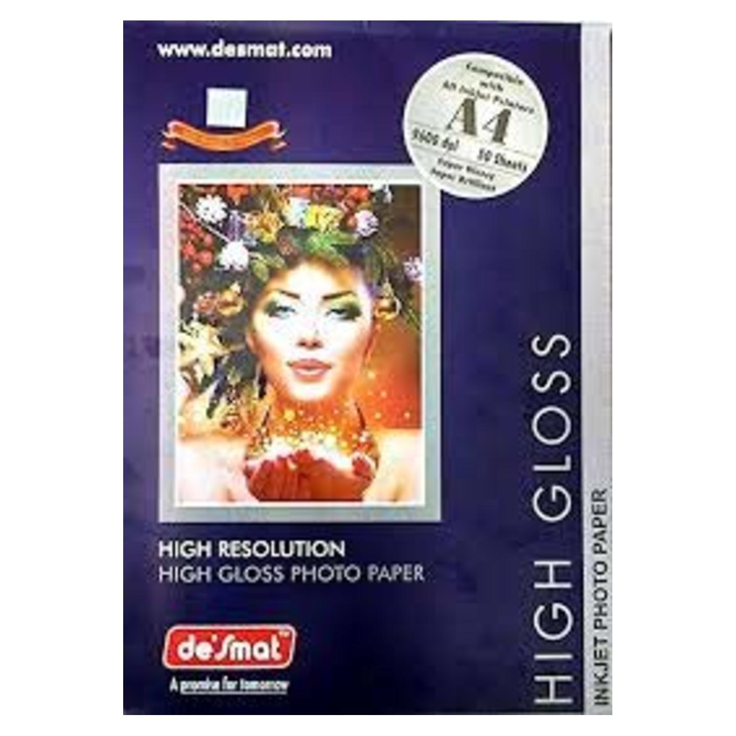 Desmat Inkjet High Glossy Photo Paper - A4, 150 GSM, 50 Sheets, 