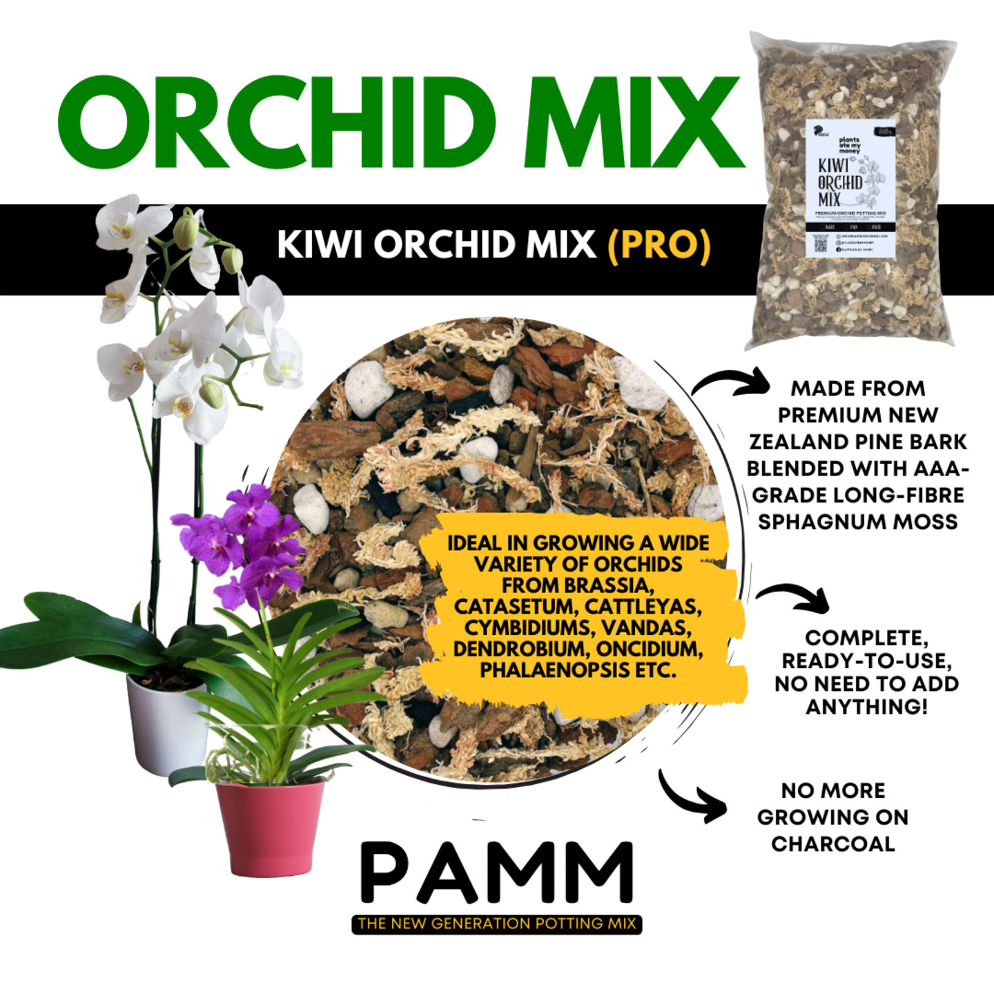 Kiwi Orchid Mix - Pro [2L] - Premium Potting Mix made for Orchids, Cattleyas and Phalaenopsis