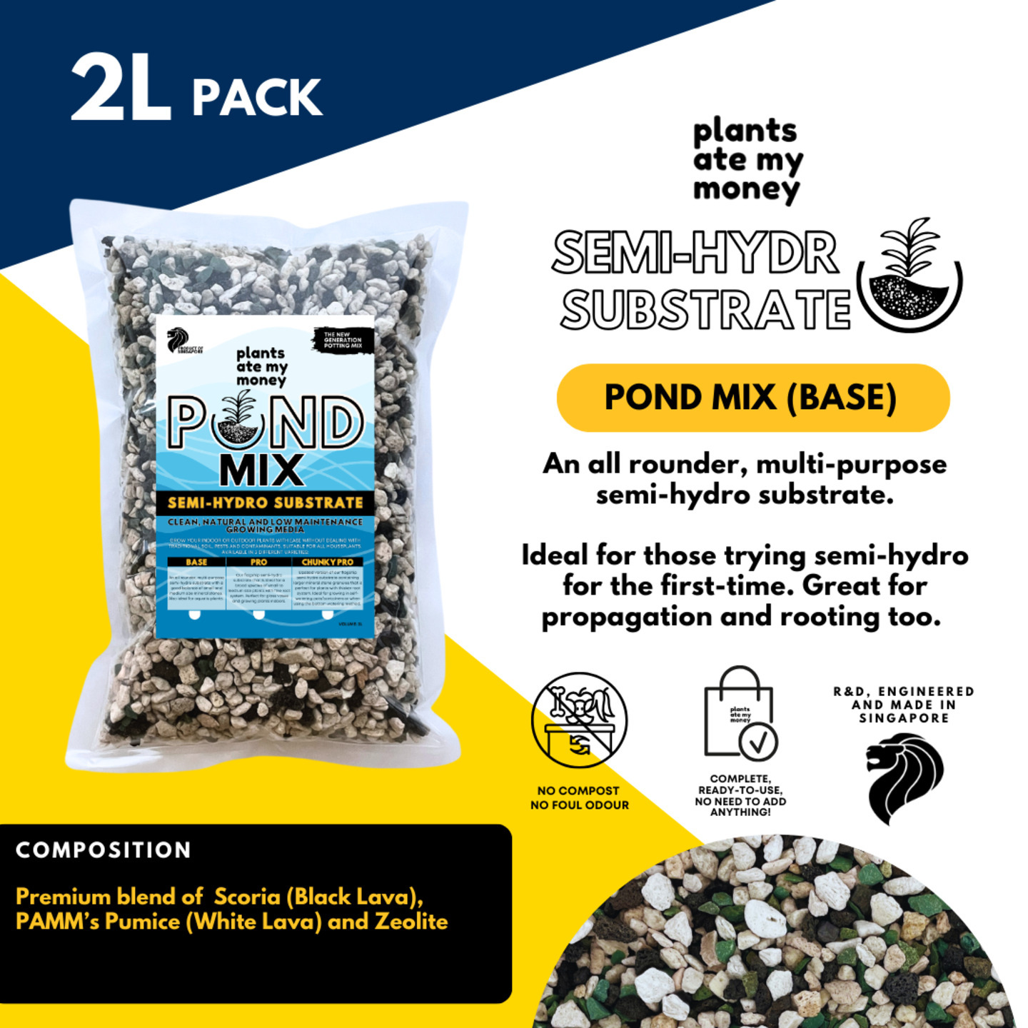 POND MIX (BASE) 2L  - Semi-Hydro Substrate