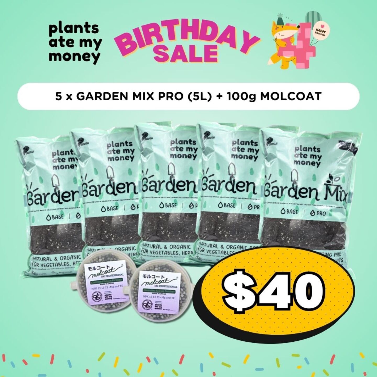 5 x GARDEN MIX PRO 5L + 100g MOLCOAT