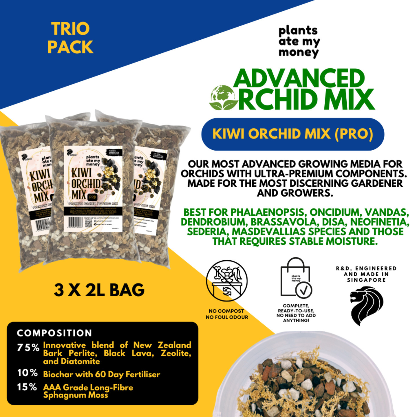 Kiwi Orchid Mix - Pro [3 X 2L TRIO PACK] Advance Orchid Mix