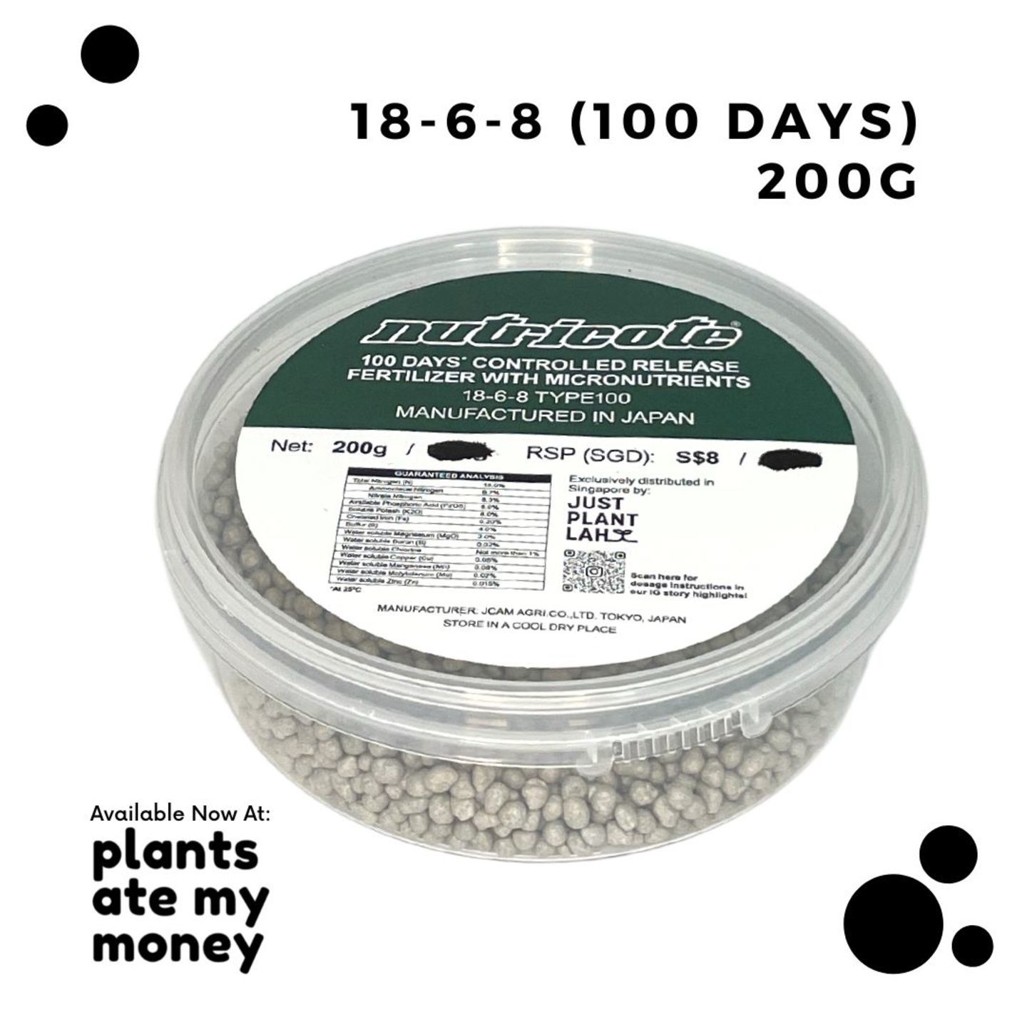 200g - 18-6-8 (100 Days) Nutricote Controlled Release Fertilizer with Micronutrients