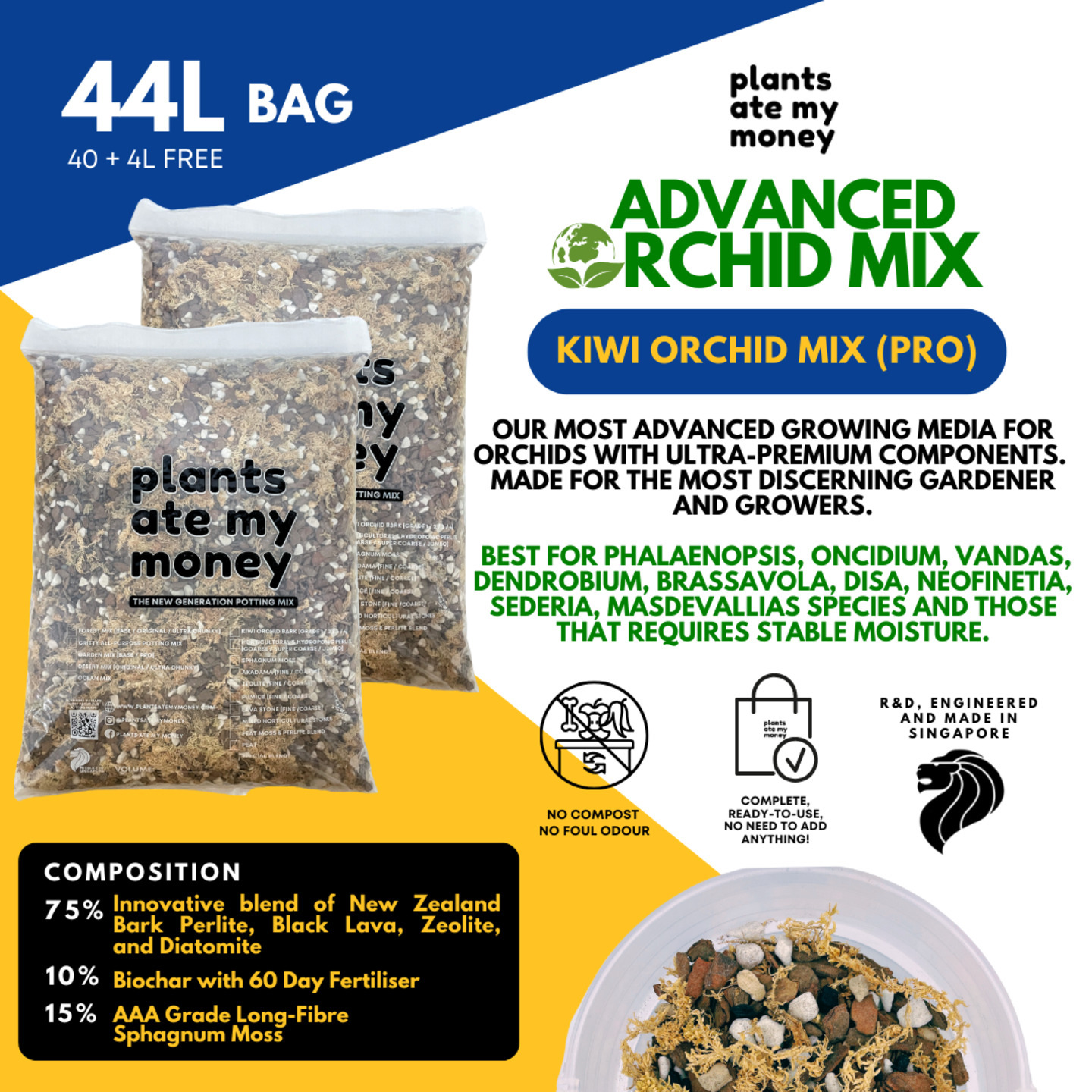 Kiwi Orchid Mix - Pro [44L] - Advanced Orchid Mix 