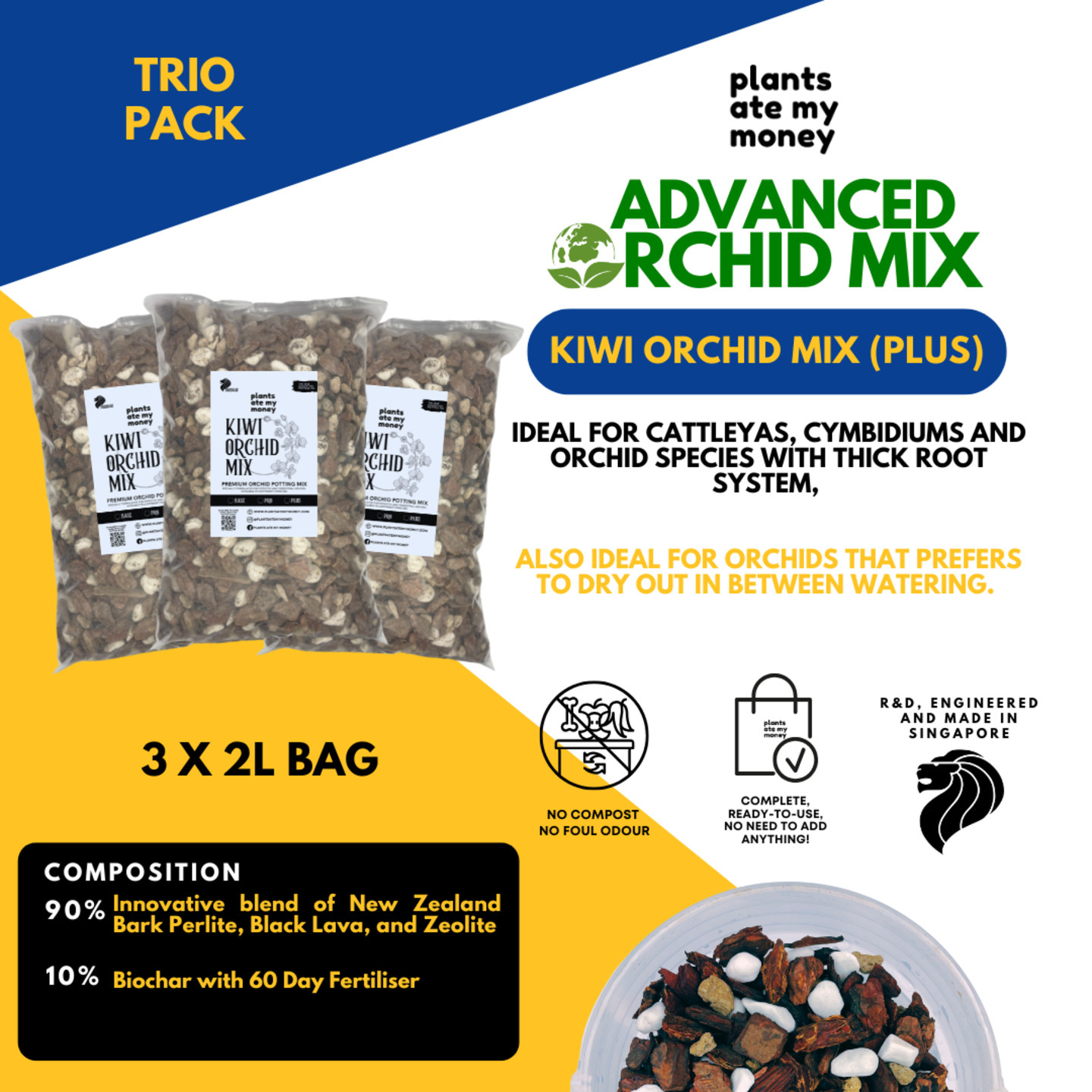 Kiwi Orchid Mix - Plus 3 X 2L TRIO PACK Advance Orchid Mix