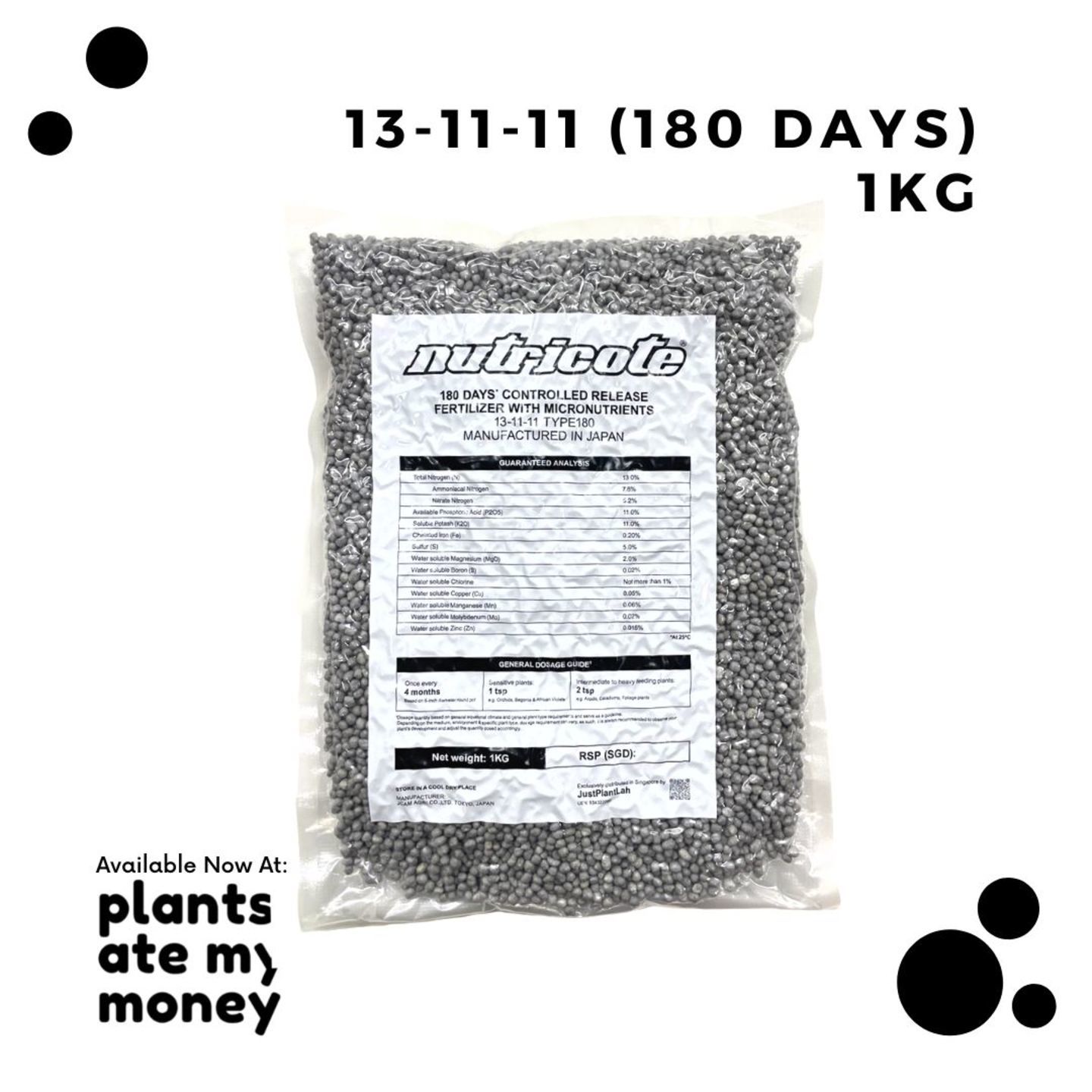 1kg - 13-11-11 180 Days Nutricote Controlled Release Fertilizer with Micronutrients