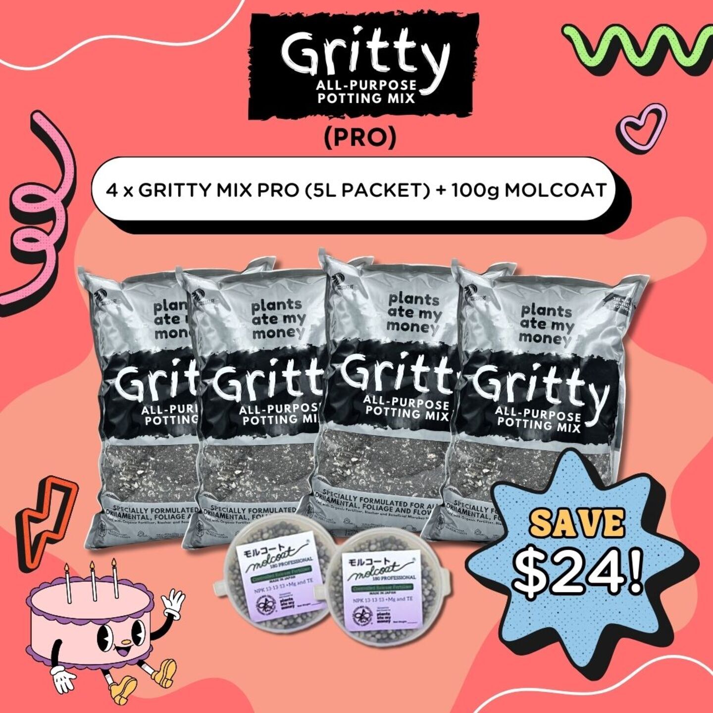 4 x GRITTY MIX PRO 5L PACKET + 100g MOLCOAT