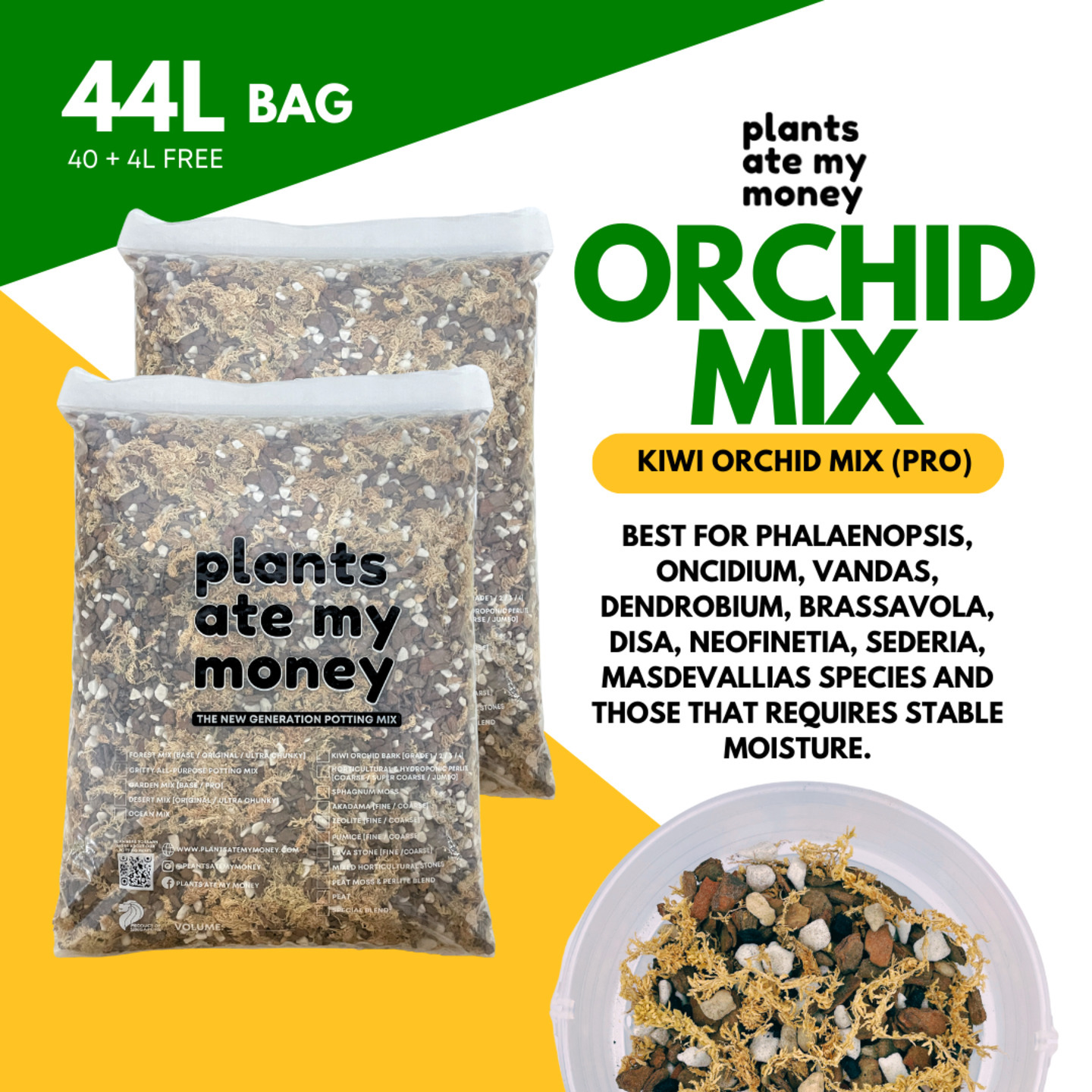 Kiwi Orchid Mix - Pro [44L] - Premium Potting Mix made for Orchids, Cattleyas and Phalaenopsis