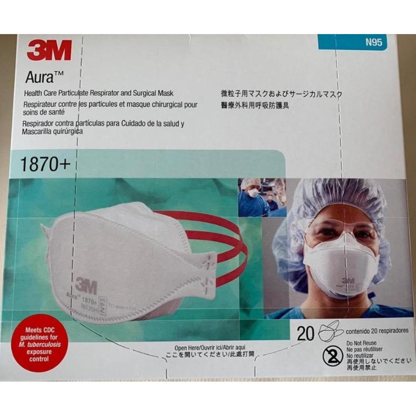 3M 1870+ Particulate Respirator and Surgical Mask 20pcs box, Aura