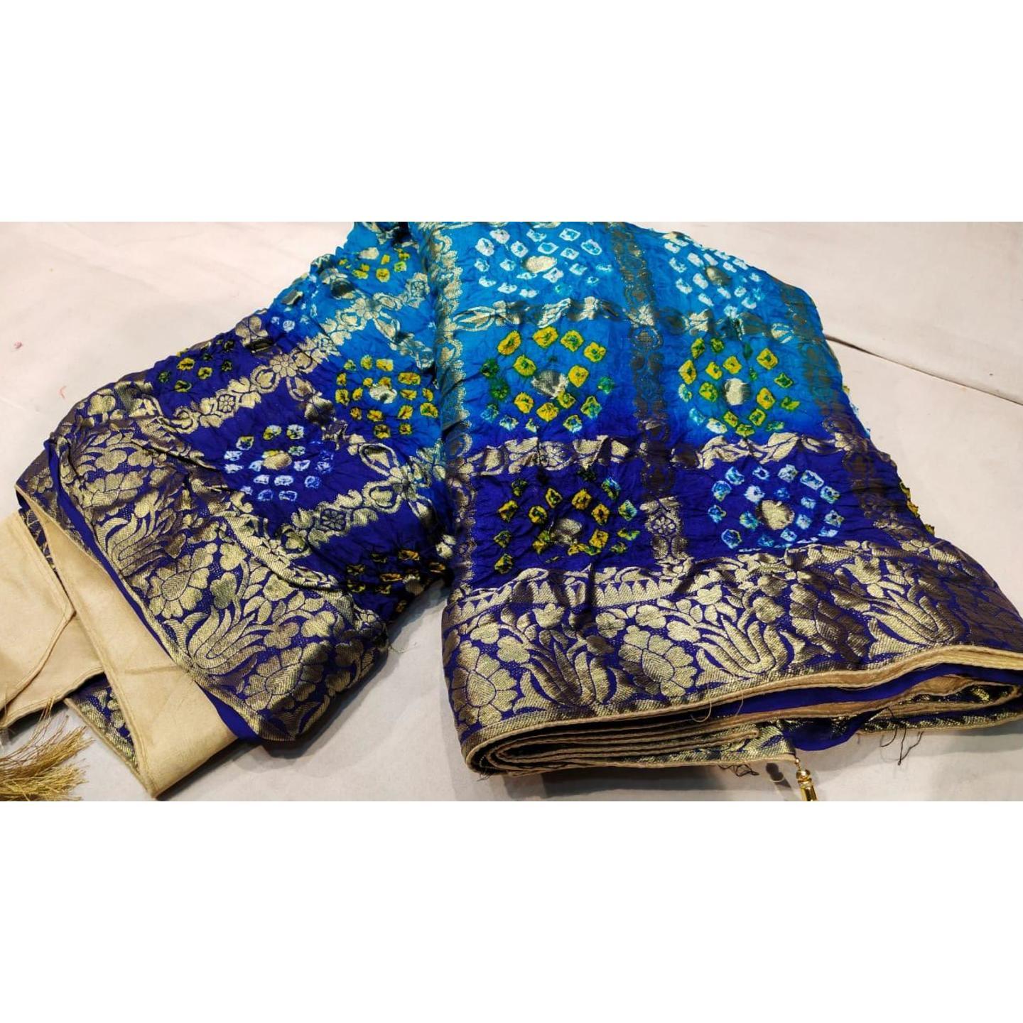 Gharchola-Art-Silk-Bandhani-Saree-Blue-Color