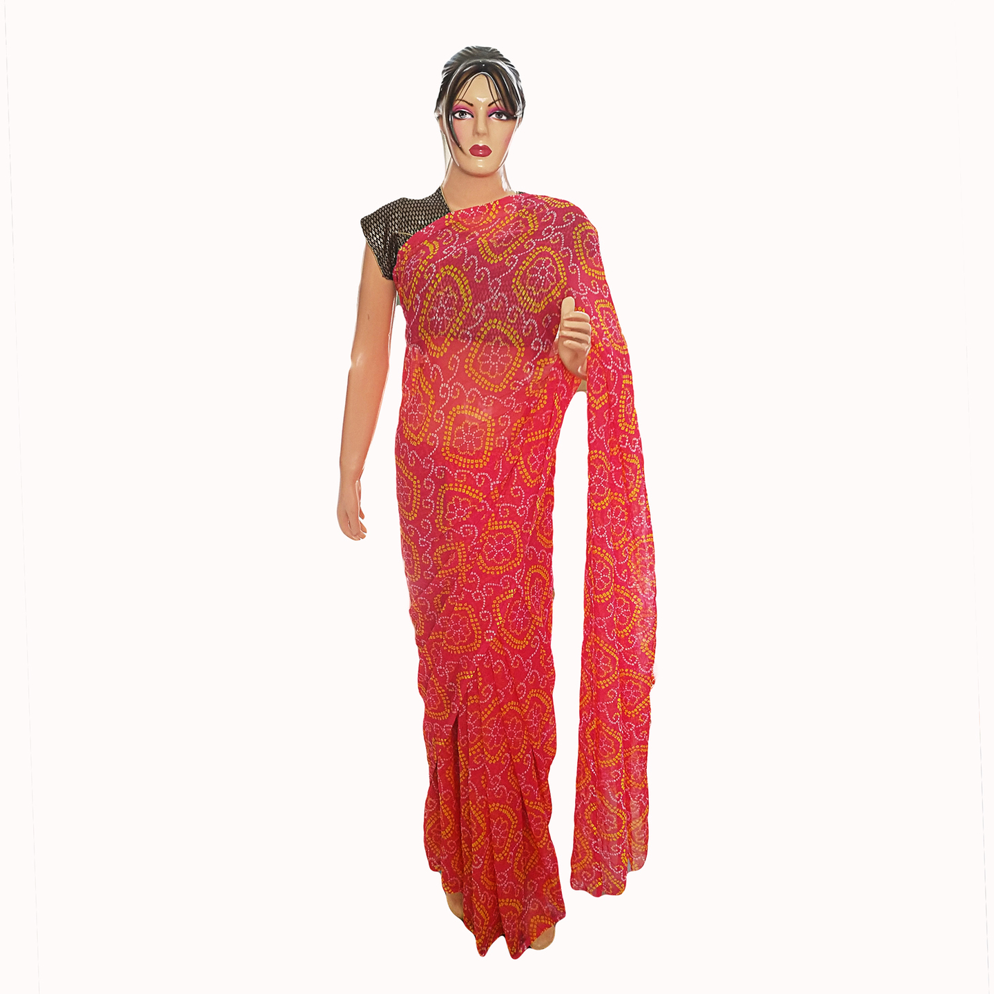 Rajasthani Jaipuri Bandhani Bandhej Georgette Color Sari