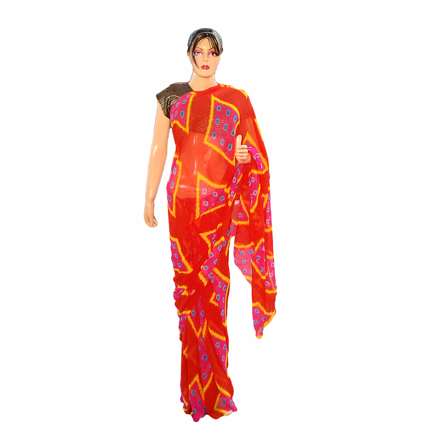 Rajasthani Jaipuri Shibori Georgette Multi Color Sari