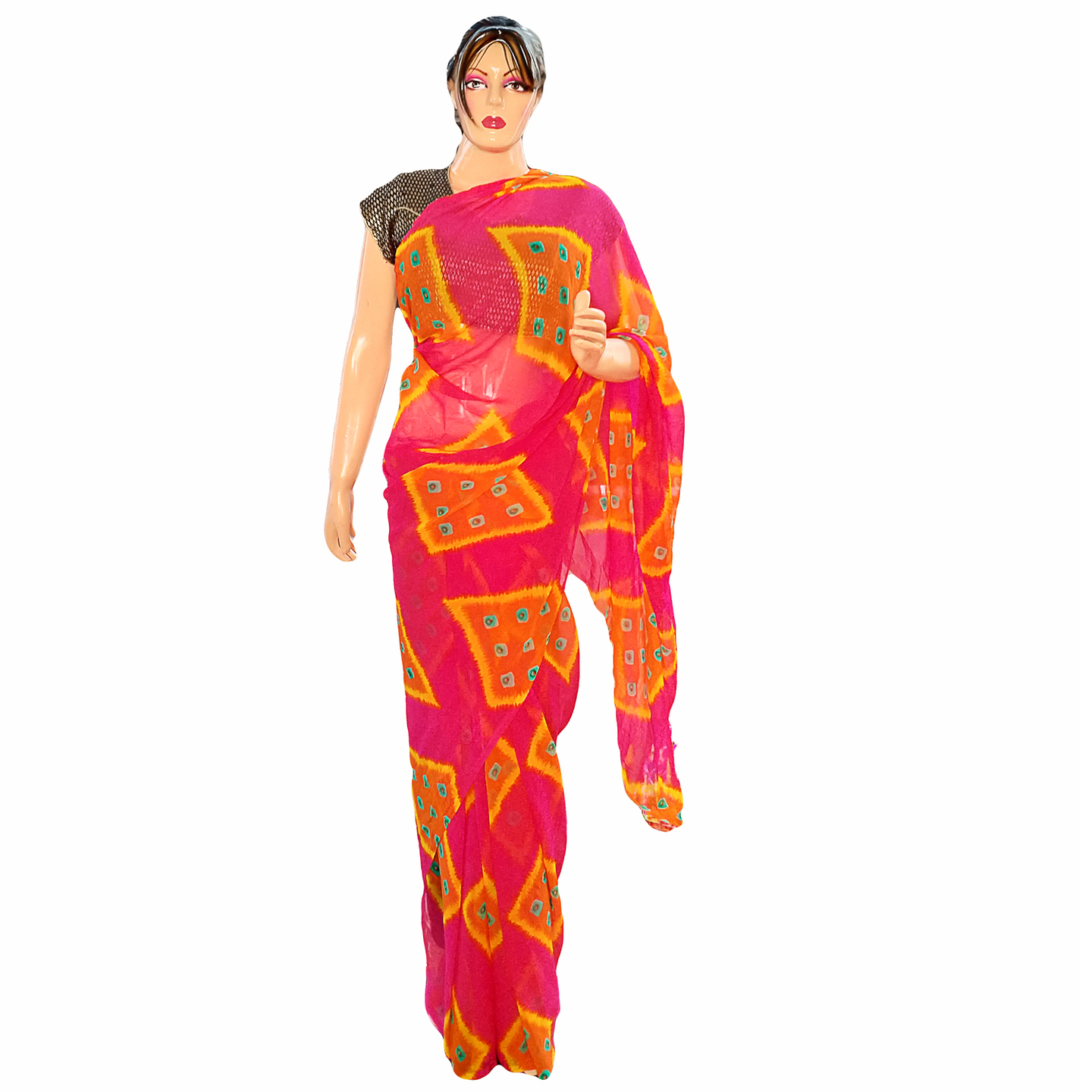 Rajasthani Jaipuri Shibori Georgette Multi Color Sari