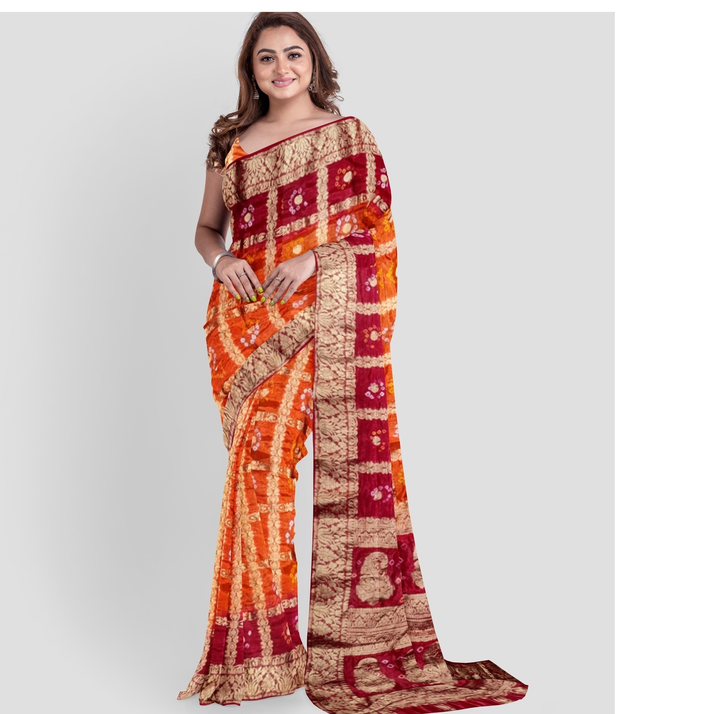Traditional Art Silk Bandhani Golden Zari Saree