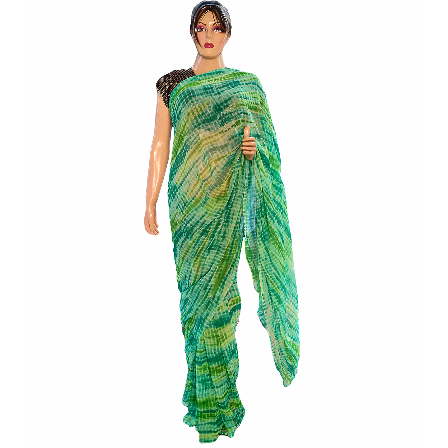 Rajasthani Jaipuri Shibori Georgette Green Color Sari
