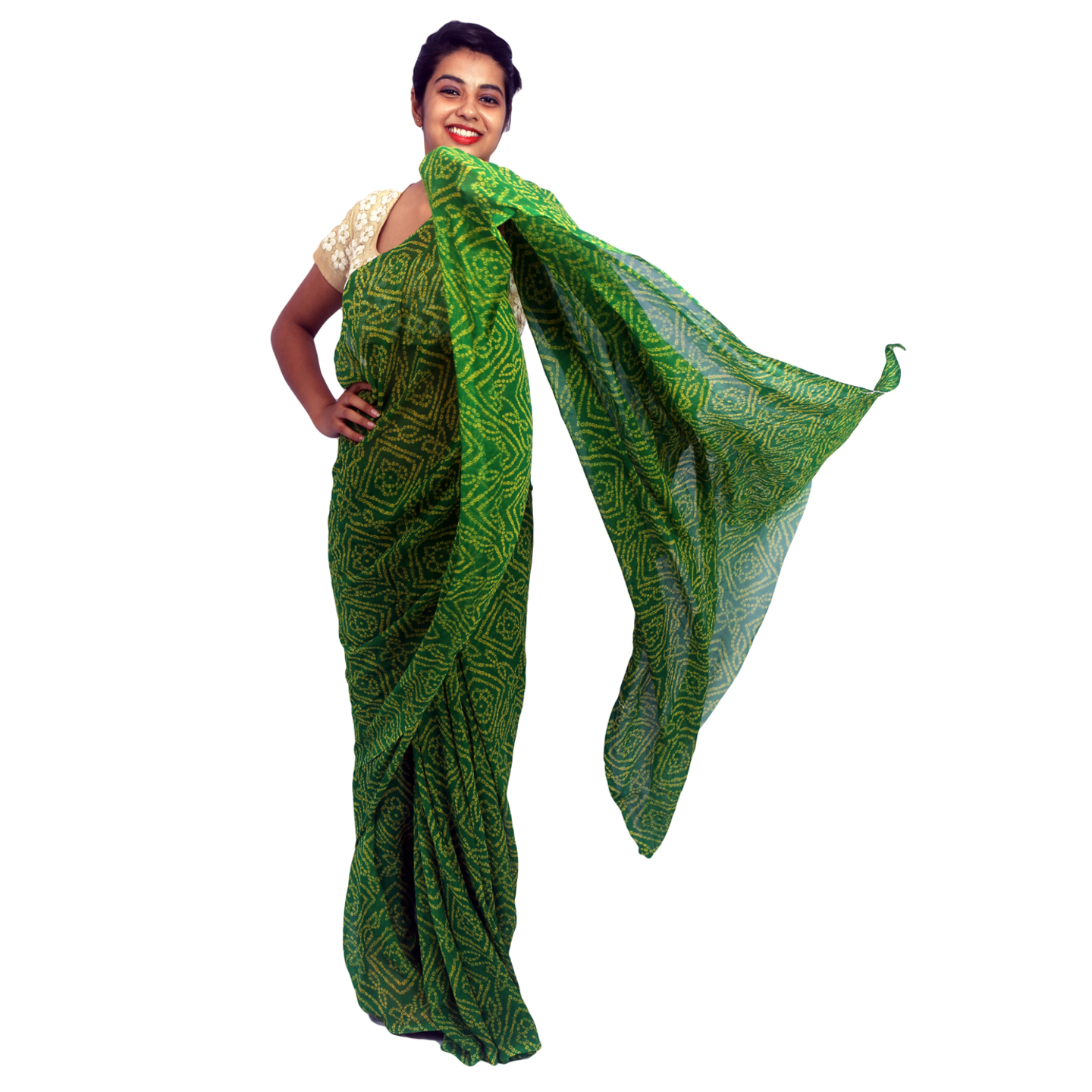Rajasthani Jaipuri Bandhani Bandhej Georgette Color Sari